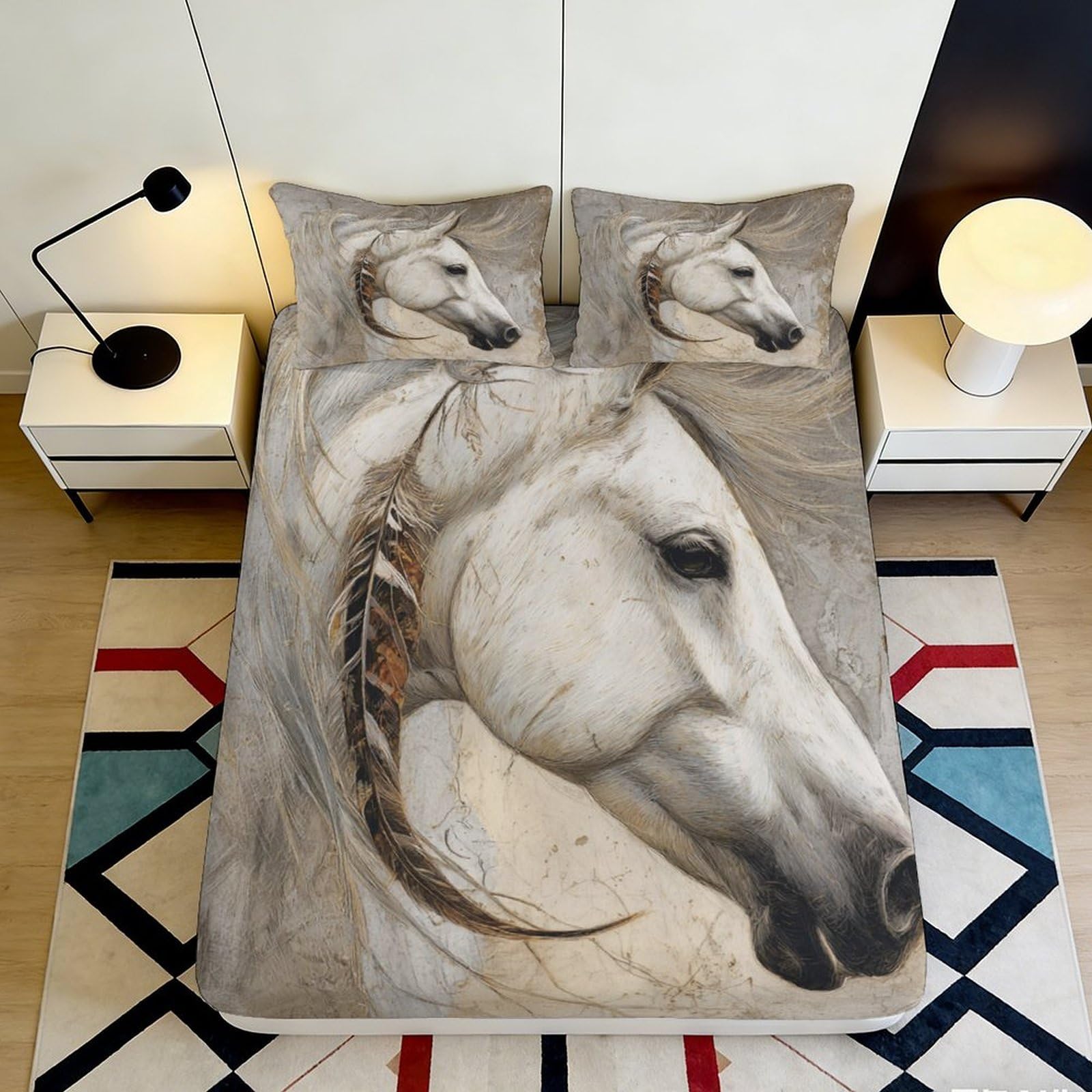 Uynsixtme Style-1 3D Printed Horse Pattern Fitted Sheet Microfiber Deep Pocket Horse Mattress Fitted Cover Non-Slip For Bedroom 90X200x25cm
