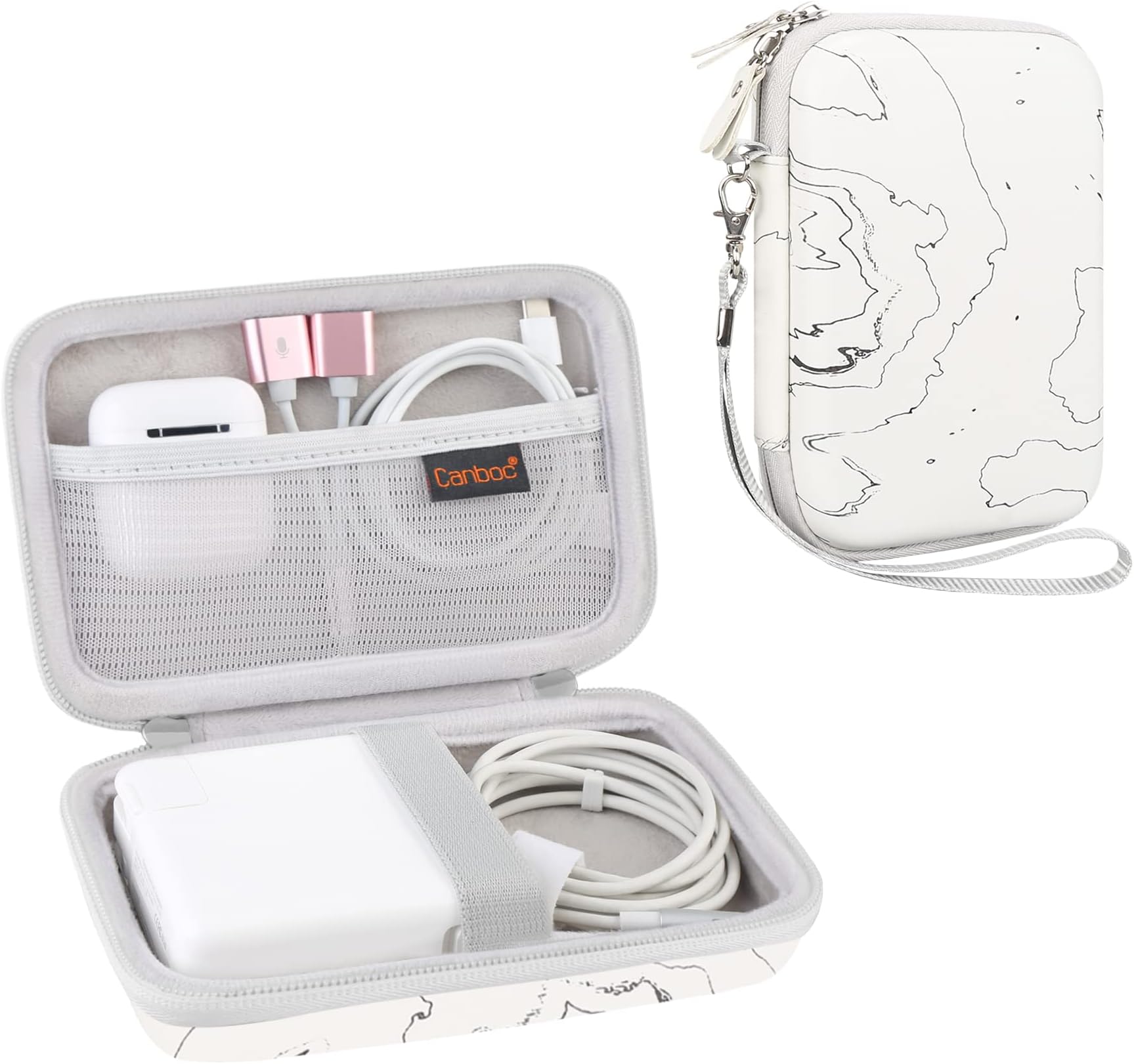 Canboc Carrying Case for MacBook Air Pro Charger MagSafe/MagSafe 2 Power Adapter, iPhone 16/16 Pro MagSafe Charger, USB C Hub, Type C Hub, USB Multiport Adapter, Hard EVA Bag, White