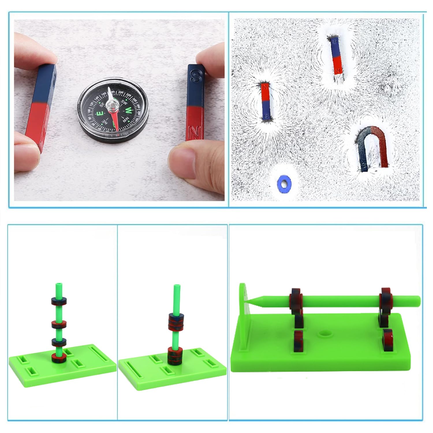 AOMAG Labs Junior Science zestaw magnesów do edukacji naukowej narzędzia eksperymentalne Icluding Bar/pierścień/podkowa / magnesy kompasowe, 5 cm