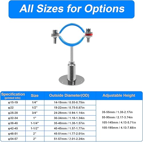 Miniatura 5 de Kodilin 4 soportes de tubo de montaje en pared de acero inoxidable 304, adecuados para tubos OD de 34 pulgadas (0.984-1.102 in), altura ajustable de