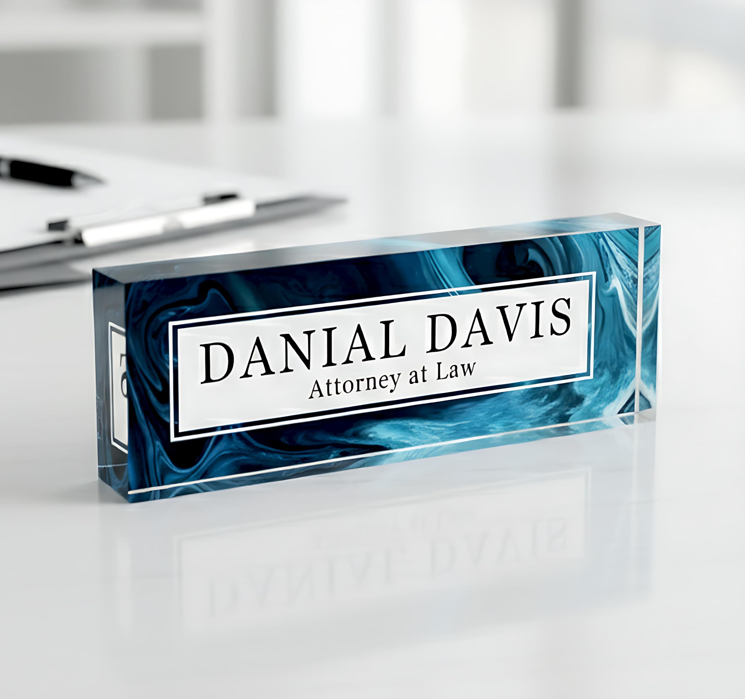 ARTSWAVE Personalized Desk Name Plates - Customizable Acrylic Desk Name Plate Personalized - Luxurious Name Plate for Desk - Office/Study Decor -