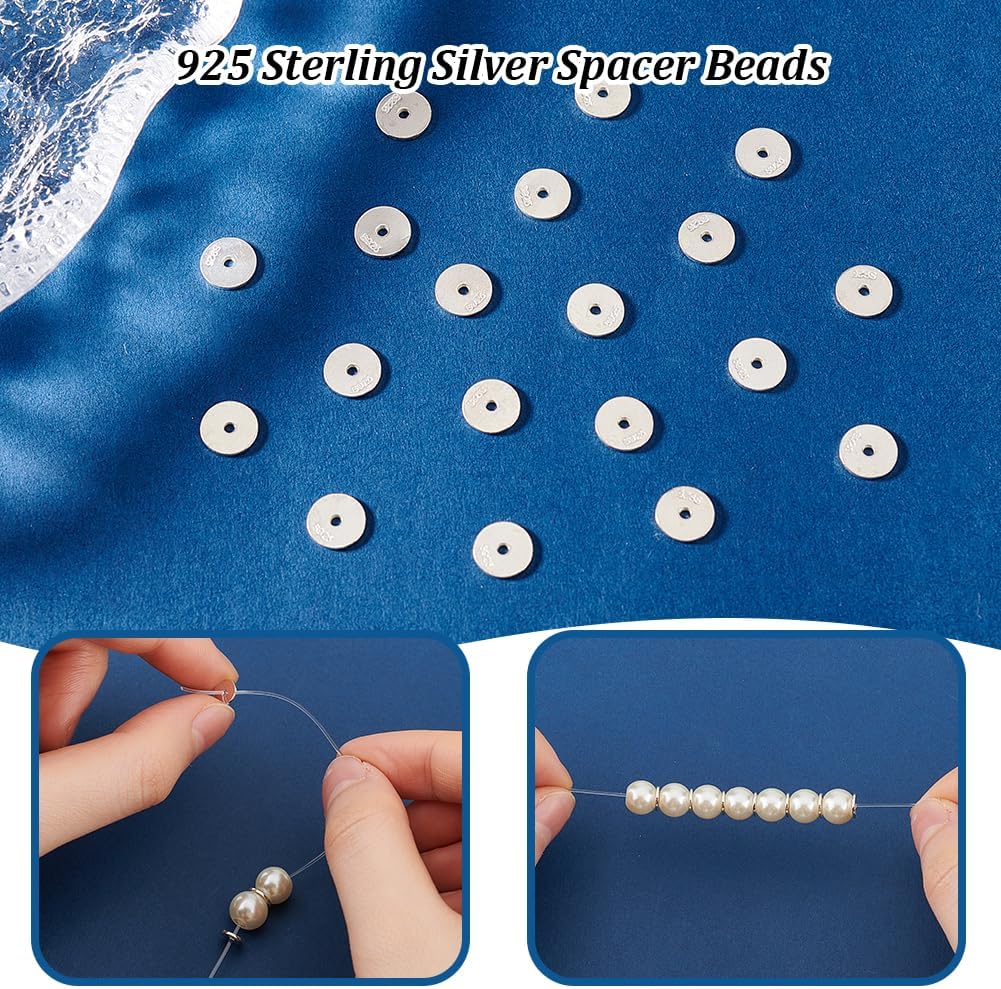 PH PandaHall 20pcs 925 Sterling Silver Flat Disc Spacer Beads 6mm Metal Heishi Long-Lasting Spacers for Clay Summer Bikini Chain Stackable Necklace Bracelet Jewelry Making (Pack of 2)
