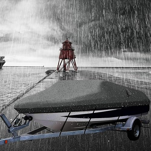 Miniatura 7 de Ogrmar Cubierta impermeable para barco remolque resistente con 2 rejillas de ventilación de aire de grado marino de poliéster para casco V, barco de