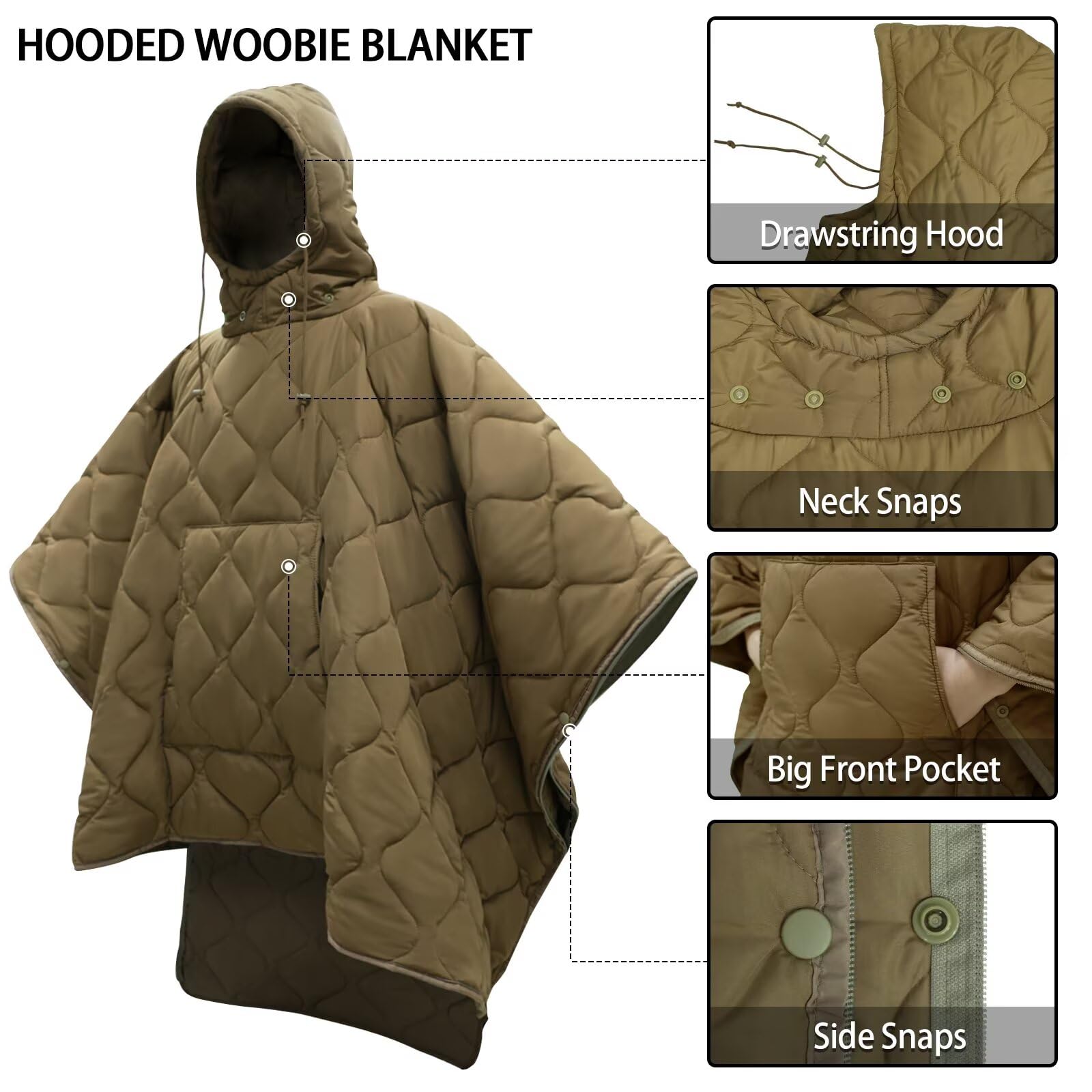 Amazon.com: Tongcamo Poncho Liner Hoodie with Pocket Insulated