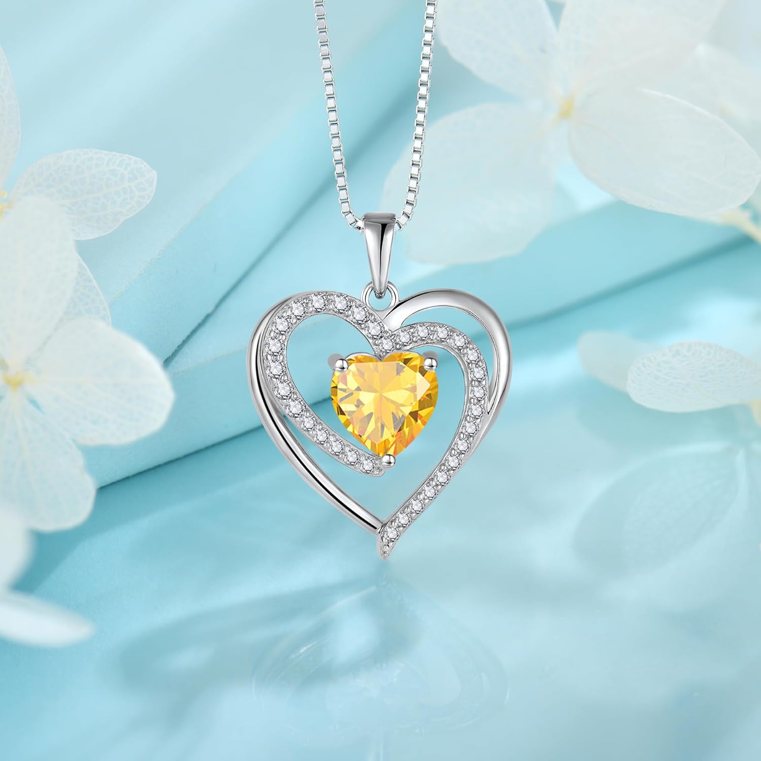 FJ Love Heart Necklace for Women 925 Sterling Silver Birthstone Pendant Anniversary Birthday Jewelry - Image 3