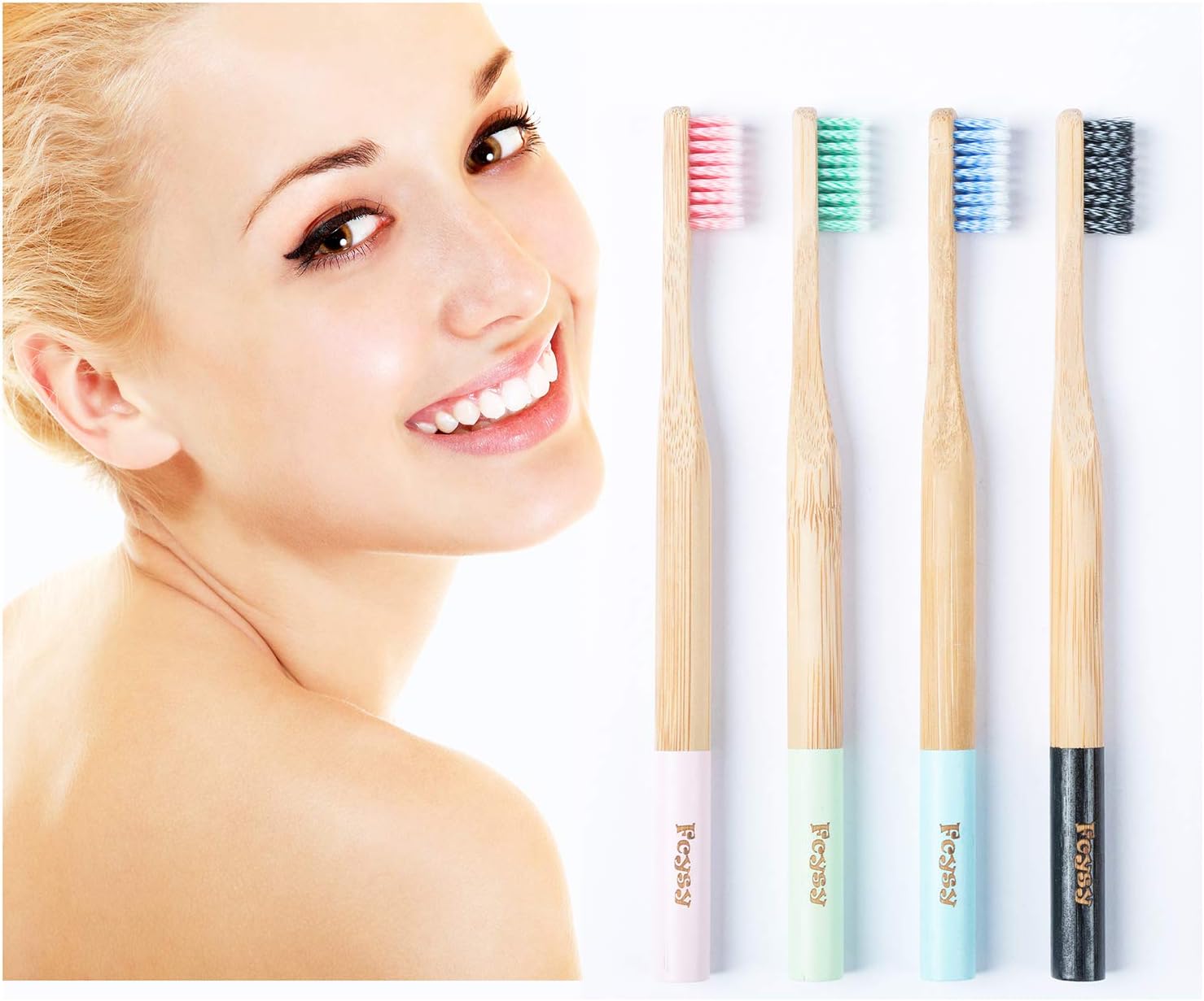 Bamboo Toothbrush Biodegradable Soft Toothbrush- Fcysy Natural Bamboo Toothbrush with Soft BPA-Free Germany Imported Spiral Nylon Bristles, Unique Color Combination Travel Toothbrush Set-4 PACK …