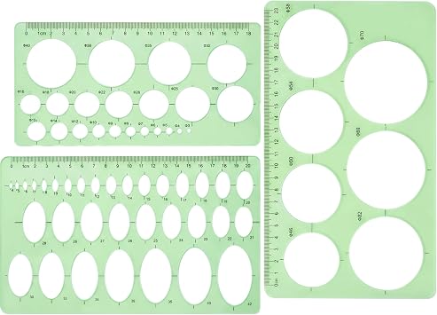 Hestya 3 Pieces Circle Template for Drawing 3 Sizes Circle Stencil Templates for Drafting Round Plastic Geometric Stencil for Office and School Building Formwork DrawingsClear Green
