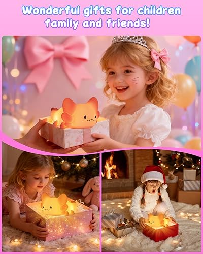 Miniatura 7 de ZKLiLi Luz Nocturna a Control Remoto para Niños con Forma de Ajolote, Linda Lámpara Regulable con Forma de Ajolote, Luz Nocturna con Temporizador y