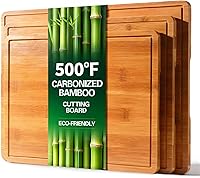 Zarler 3-Pack Carbonized Bamboo Cutting Boards - Juice Grooves, Handles, XL Sizes for Kitchen Prep & Serving, 500°F Heat Treated, Durable Wood Chopping Set