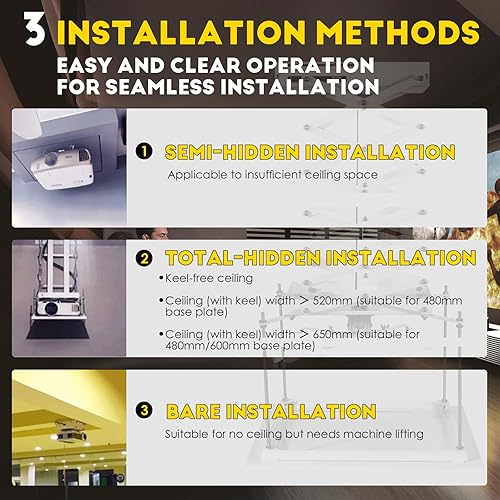 Miniatura 10 de Automatizado Proyector Drop Ceiling Mount Lift Electric techo Projector Lift Soporte de techo para proyector con colgadero ajustable Oficina