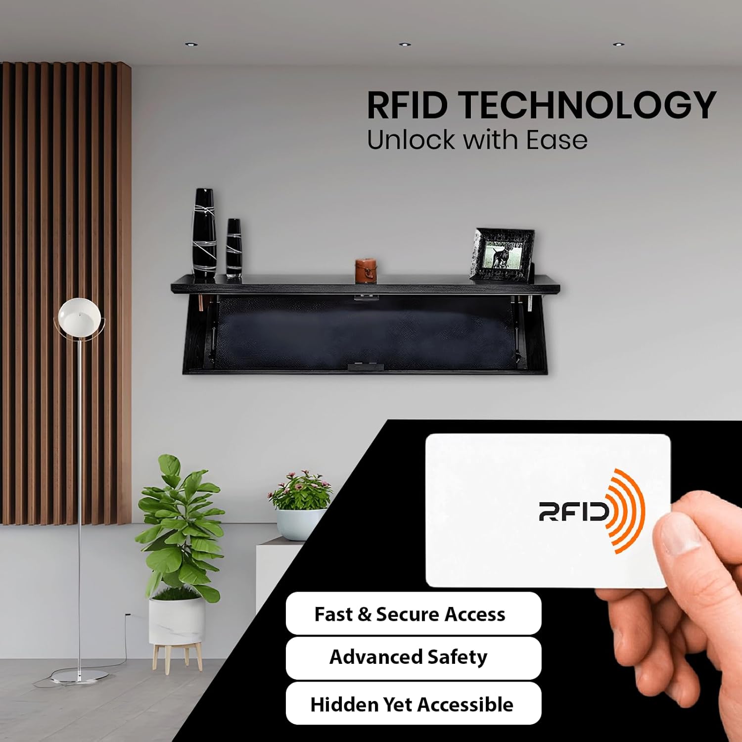 Tactical Traps - Freedom 52R Concealment Shelf with Trap Door and RFID Lock - Secure & Safe Hidden Concealment Compartment - 46" X 13.5" X 5" - Ebony