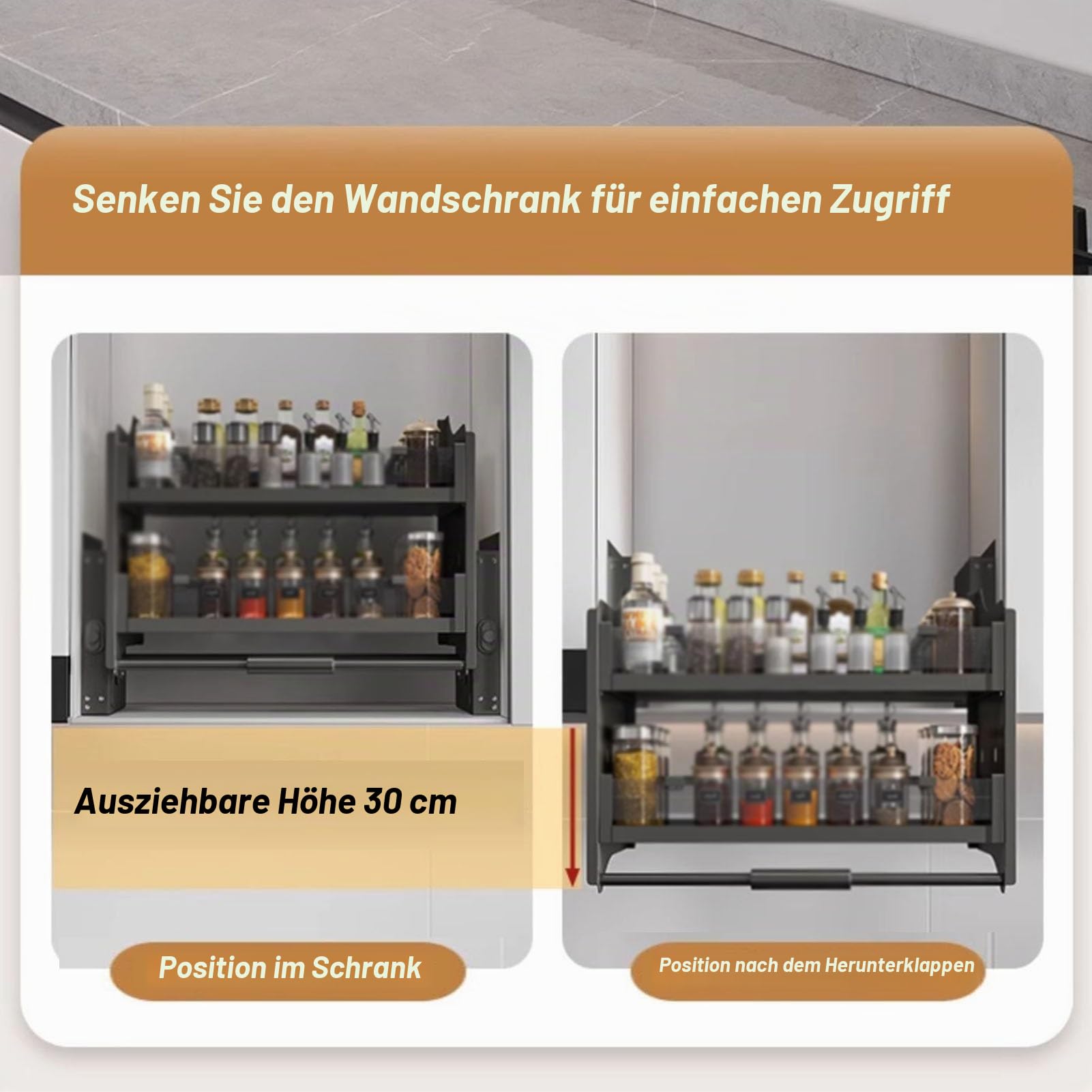 Pull-Down-Wandschrank-Aufbewahrungs-Organizer, 2-stufiges Pull-Down-Schrankregal, 30 Kg Tragkraft, Vorratskorb, Platzsparend, For Küchenbar Und Restaurant(500mm cabinet)