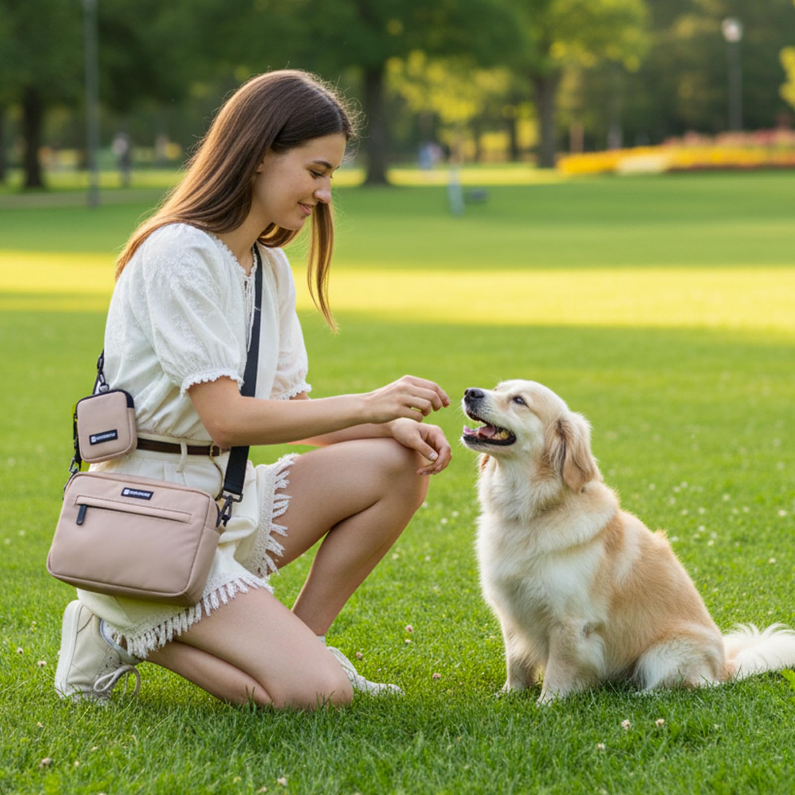 Borsa impermeabile per cani, borsa per cani per addestramento del cane, dispenser di sacchetti integrato, borsa a tracolla regolabile (caffè)