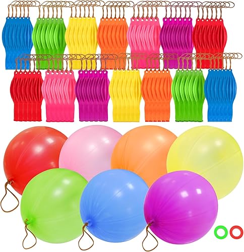 86pcs Punch Balloons, Punching Balloon Party Favors for kids, Neon Bounce Balloons with Rubber Band for Carnival, Fun, Gift Bag Party Favors