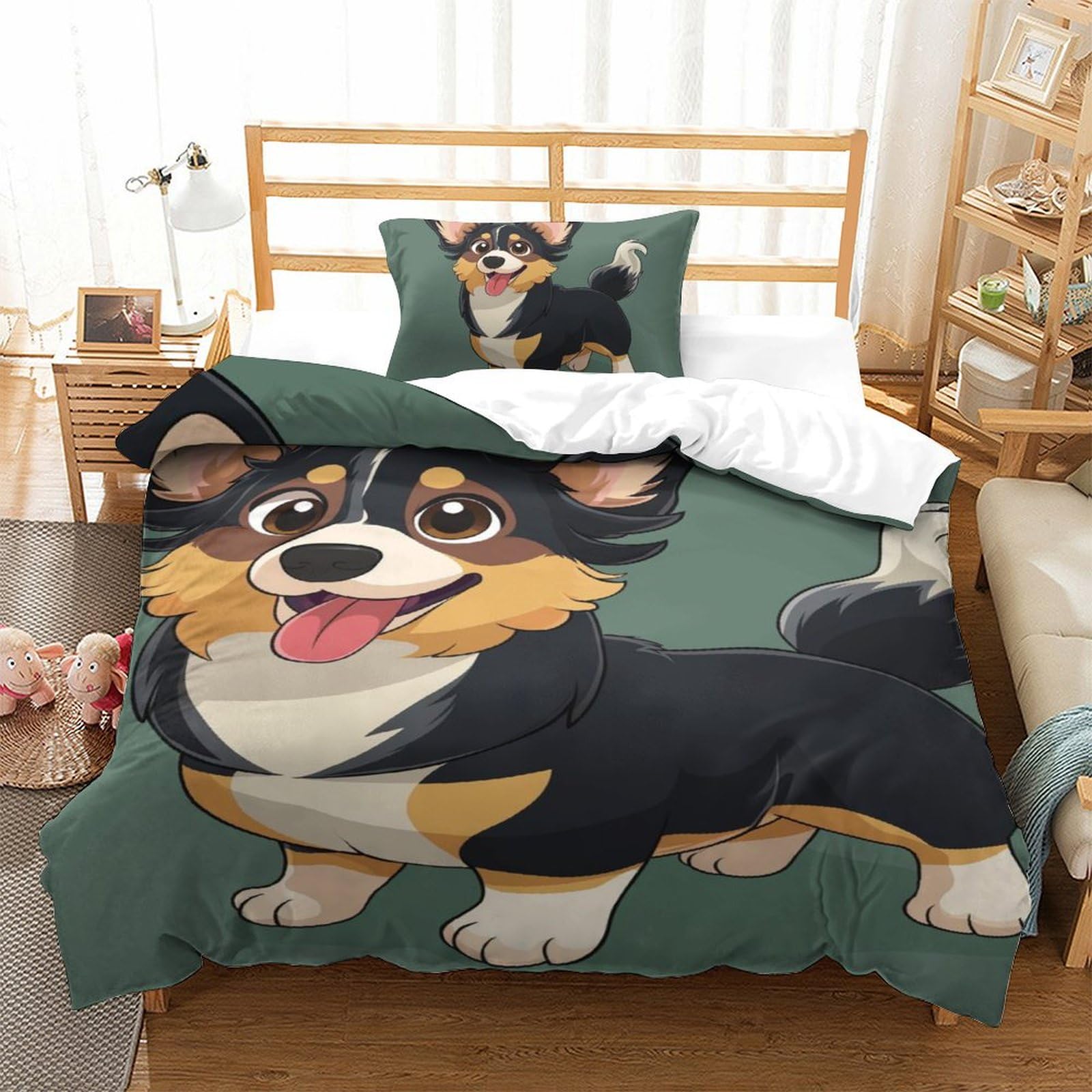 Parure de lit Corgi 3 pièces pour chambre d'ado et adulte
