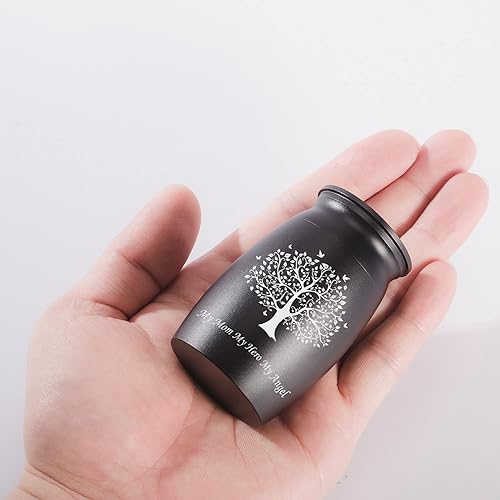 Miniatura 3 de Urnas para cenizas de mamá, urnas pequeñas de cremación fúnebre de 2.8 pulgadas de alto, urna negra de recuerdo conmemorativa, grabada con texto en