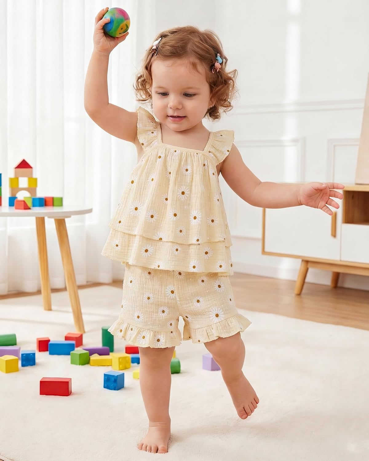 Jecson Toddler Girl Outfits Baby Girl Summer Clothes Sleeveless Ruffle Dress Tops and Shorts Clothing Sets 12M-4Y - Image 2