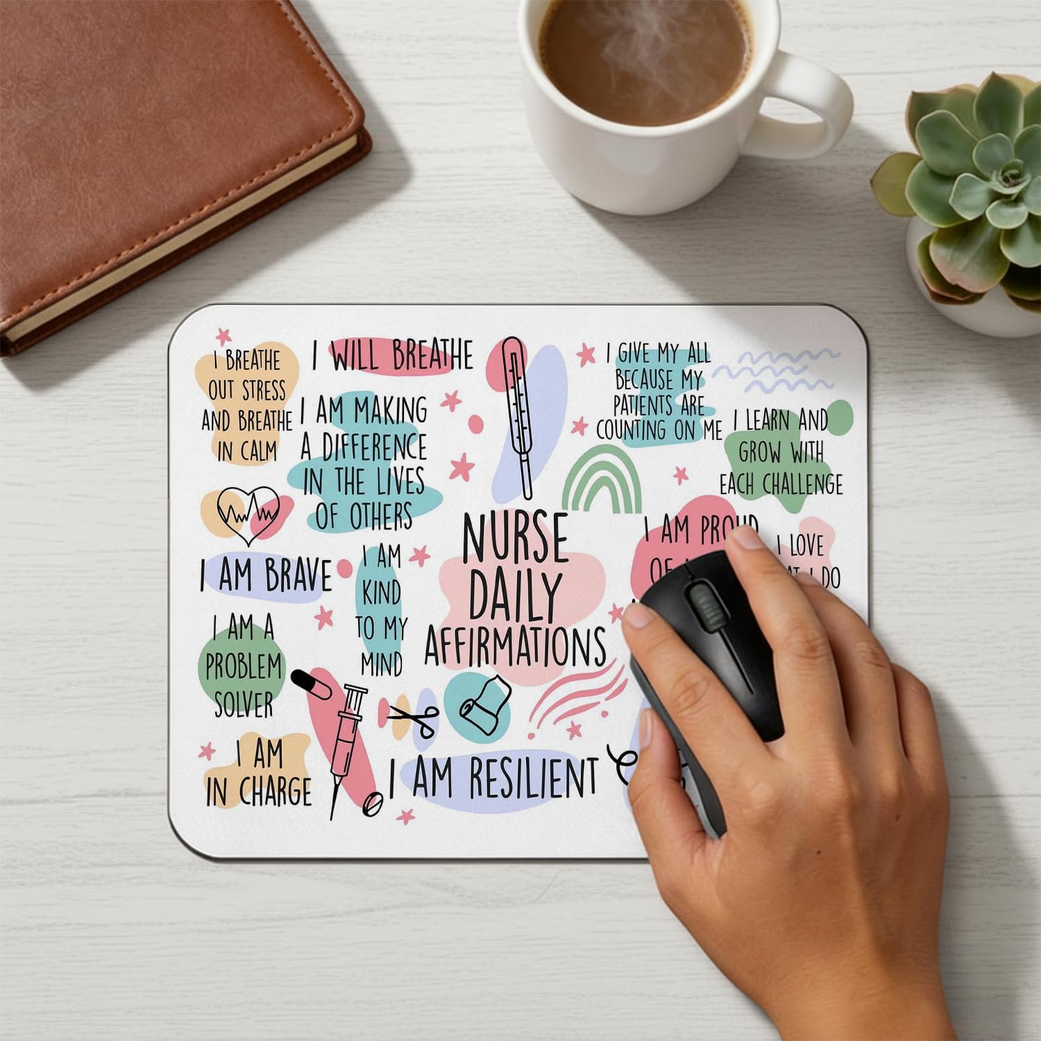 Nurse Daily Affirmation Mouse Pad for Desk, Nurse Week Appreciation Gifts Mousepads for Wireless Mouse Computers Laptop Nursing Office Supplies Accessories, 9.5x7.9 Inch image 5
