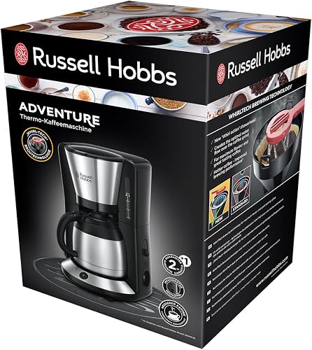 Russell Hobbs Cafetière filtre [Technologie WhirlTech pour extraction & arôme optimaux] Adventure (8 tasses, verseuse Isotherme 1L, Auto Off, antigoutte, 1100W) Machine à café 24020-56 - 2