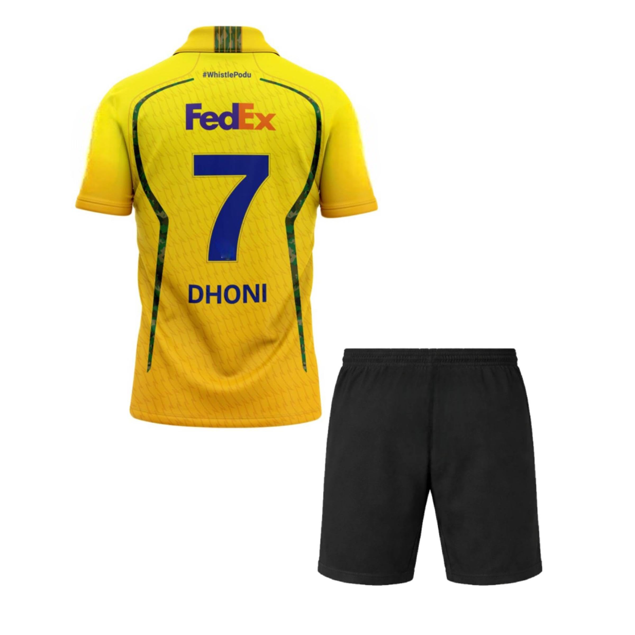 CSK Jersey New Dhoni 2026 with Black Shorts for (Men&Boys,Kids)(Small 36) 1