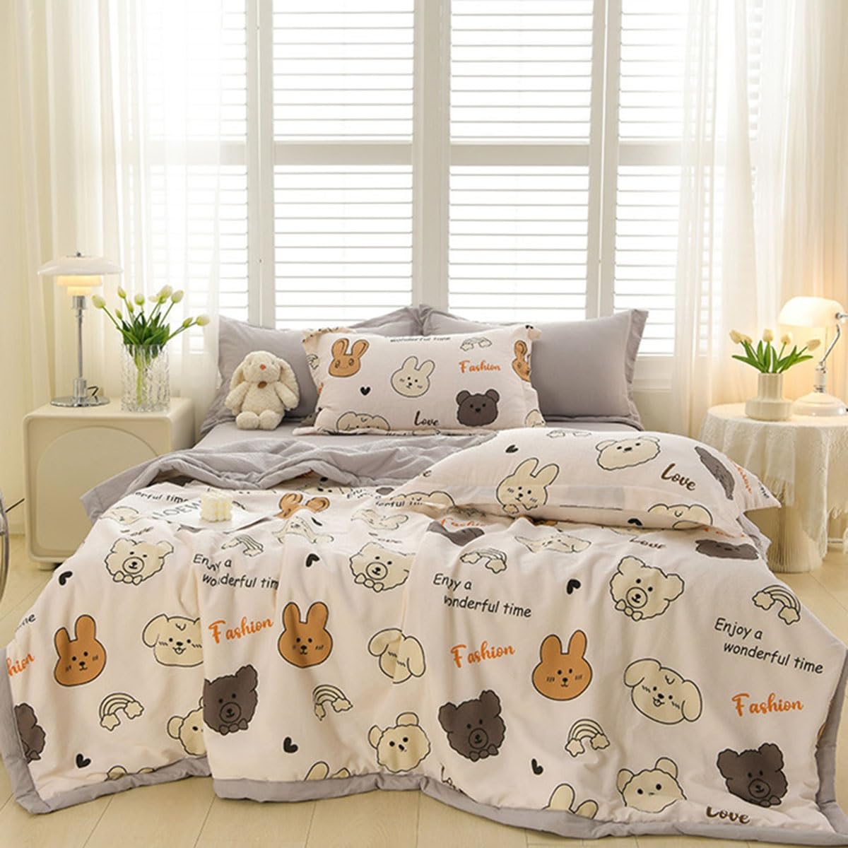 SYXMPFRHO Bedspread Florals Printing Quilted Bedspreads, Soft Comforter Bed Throw Microfiber Bed Spread, Reversible Quilted Throw, for All Season Bedroom Decorative(K,200x230cm)