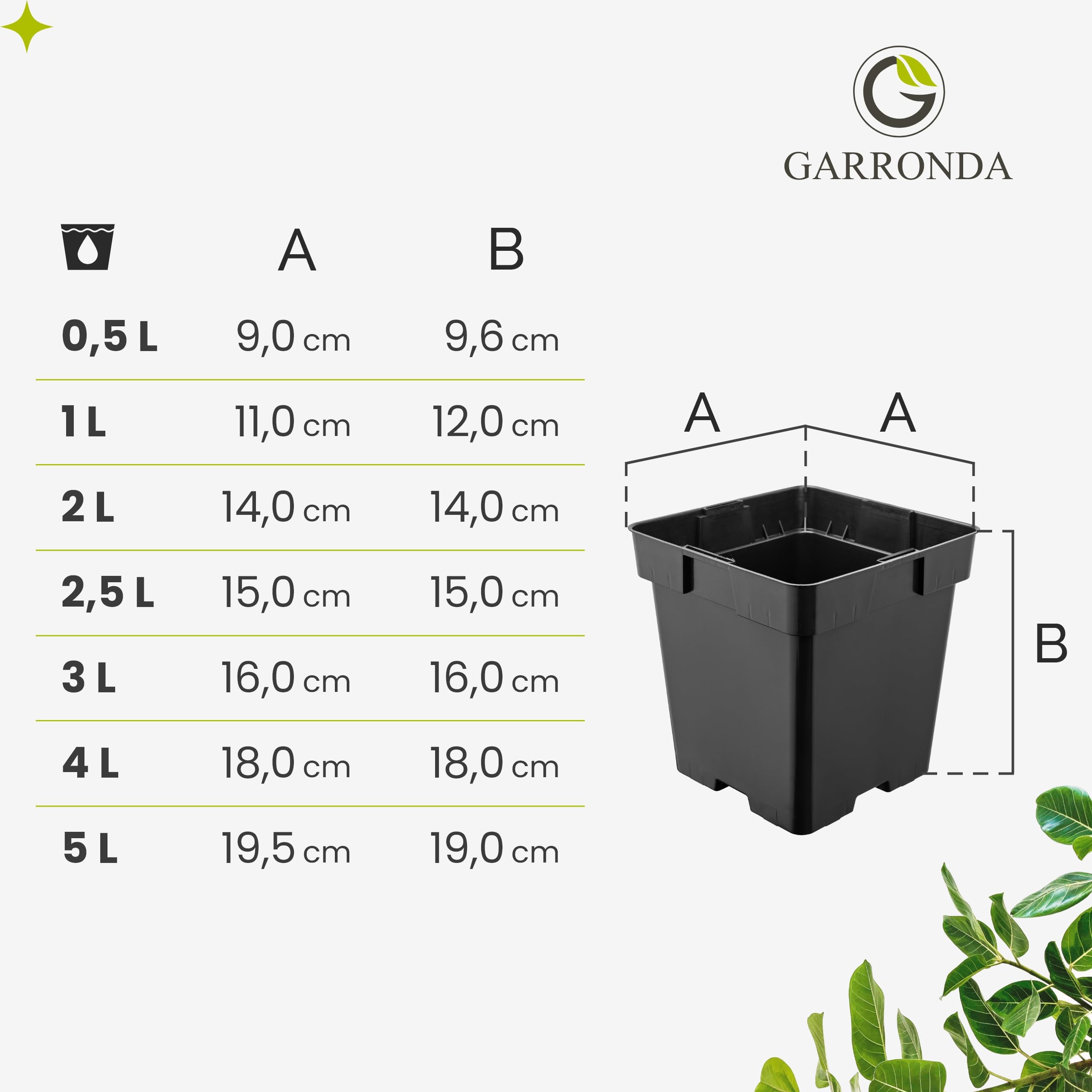 Garronda Pot de Fleur Carré en Plastique 18 × H 18 cm (4L) Lot 50 Godets Semis Pots de Pépinière avec Drainage Résistants Intempéries pour Culture Plantes Jardin Serre Intérieur Extérieur GD-0199