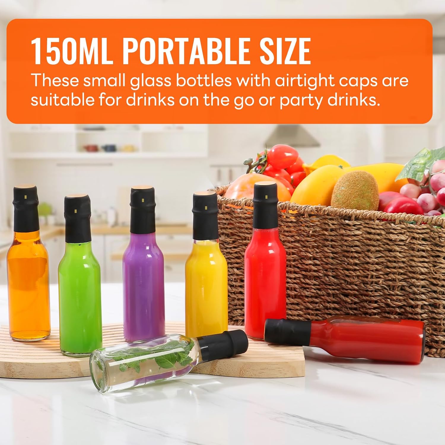 AuroTrends 5 oz Clear Glass Hot Sauce Bottles 35-Pack with black Shrink