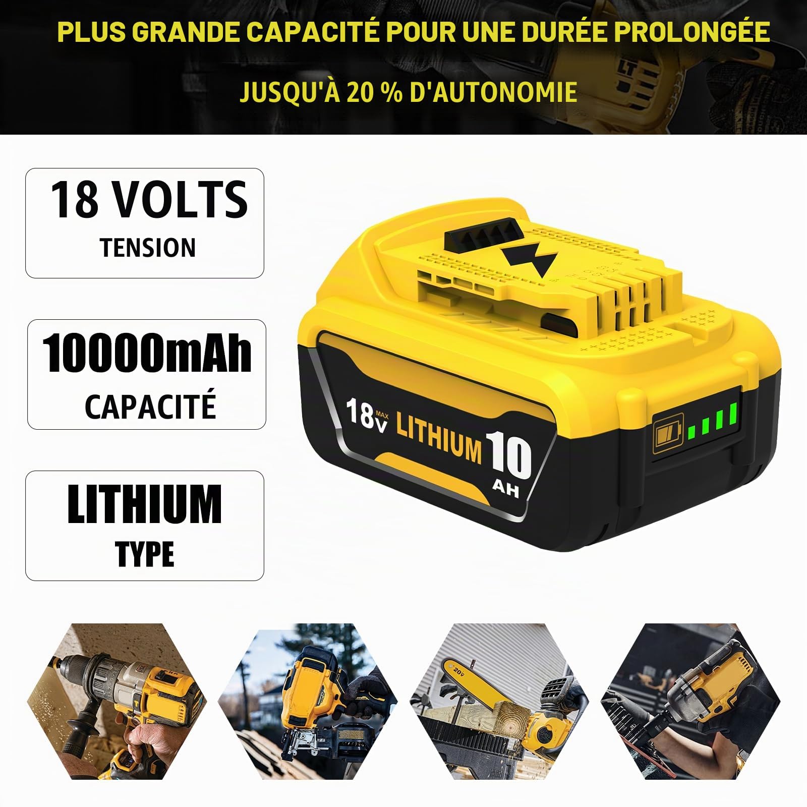 2Pack 18V 10.0Ah Batteries pour Dewalt + 4A Double Chargeur DCB102