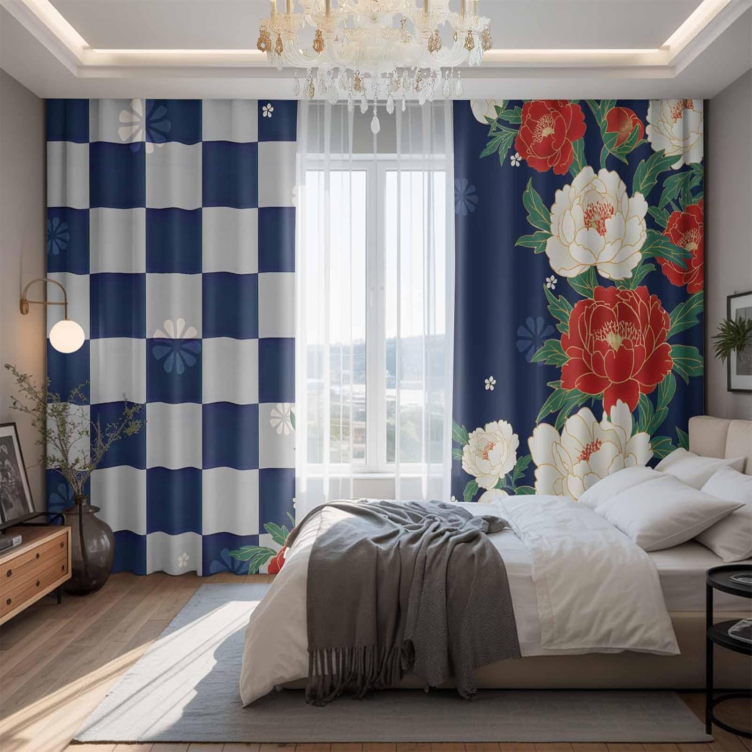 アンティーク フランス 椿紋風 紅色刺繍 アプリコット色 リネンクロス