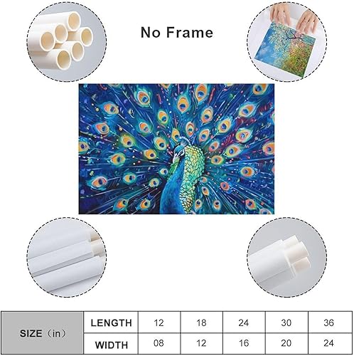 Miniatura 2 de Lienzo de pavo real con diseño de animales, póster de pintura de pájaros, decoración de pared para dormitorio, oficina, sala de estar, decoración