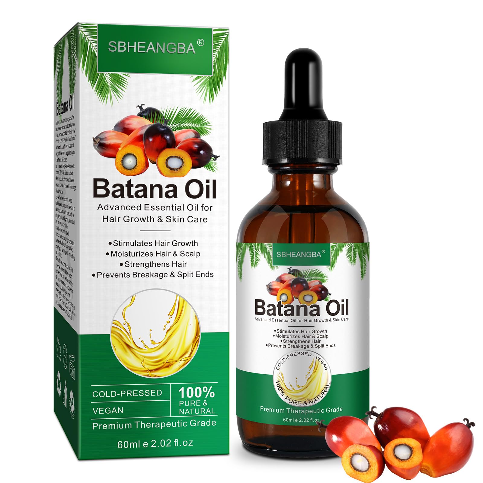 Batana Oil for Hair Growth, 60ml 100% Pure Natural Cold Pressed Organic Batana Oil Enhances Hair & Skin Radiance, Leaves Your Hair Smoother Oil 2 Fl Oz (Pack of 1)