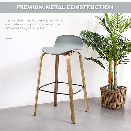 Miniatura 7 de COSTWAY Juego de 2 taburetes de bar de metal gris, 30 pulgadas de altura, diseño minimalista moderno con reposapiés y respaldo bajo, ideal para pub,