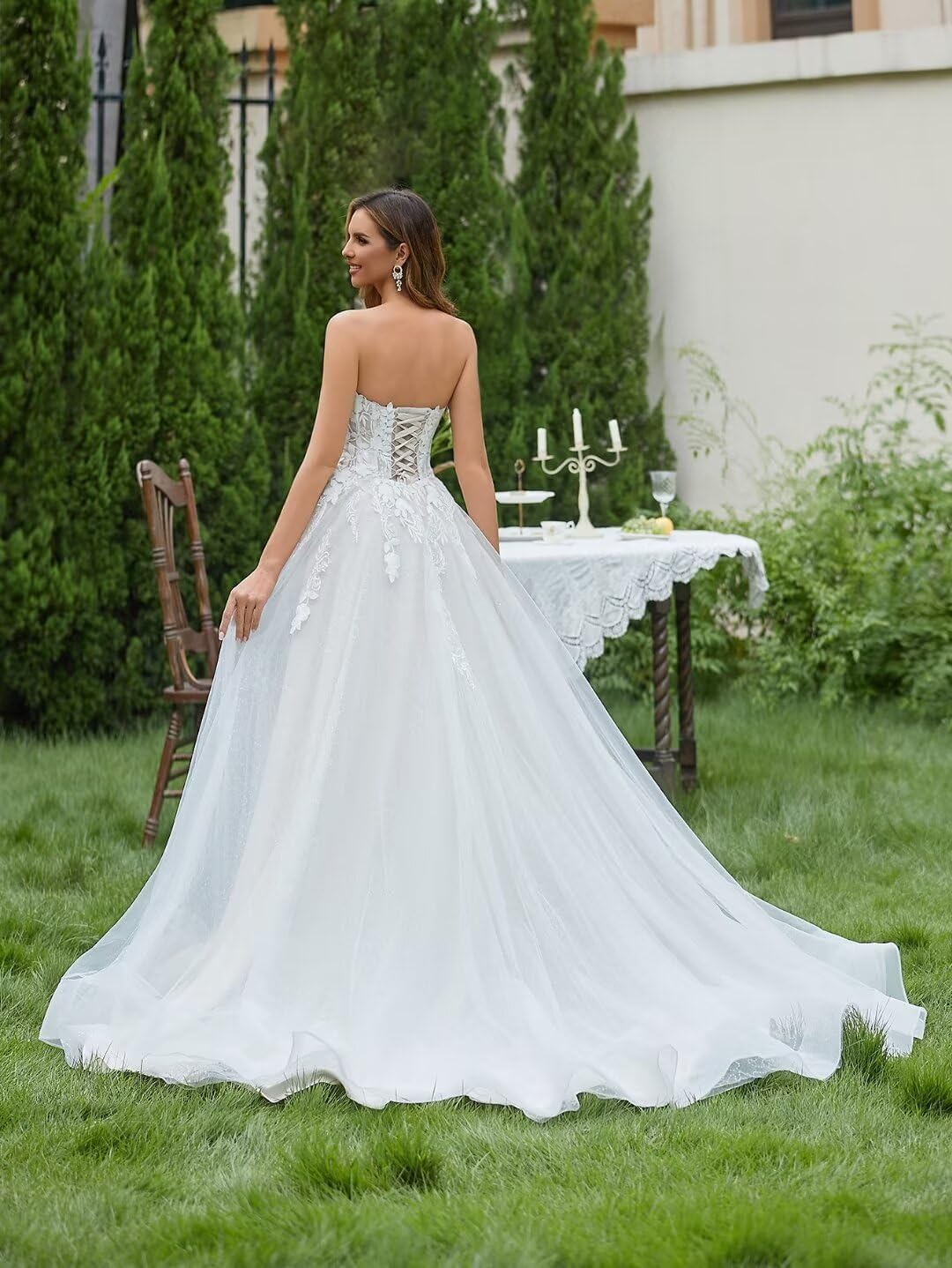 Strapless Wedding Dresses for Bride Tulle Appliques Ball Gown for Women Formal Long Bridal Gown
