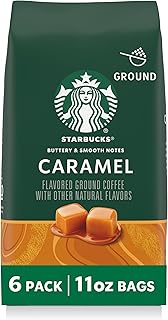 Ground Coffee, Flavored Hot or Iced Coffee, Caramel, Six 11 oz Bags