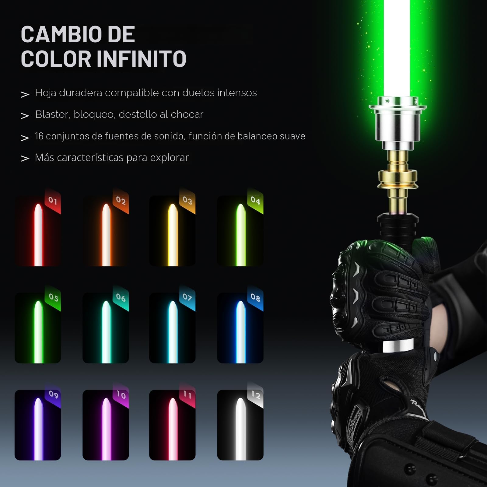Sable de luz G4E con aplicación Bluetooth, oscilación suave, 16 fuentes de sonido, cambio de color RGB infinito, control de movimiento. RGB mejorado v3.0. Sable de luz para adultos y cosplay (Obi RGB