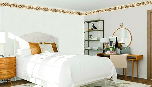 Miniatura 2 de Dundee Deco Papel tapiz para despegar y pegar DDAZBD9104 Damasco Beige Marrón Vines Scrolls Wall Border Diseño Retro 15 pies x 7 pulgadas (15.0 ft x