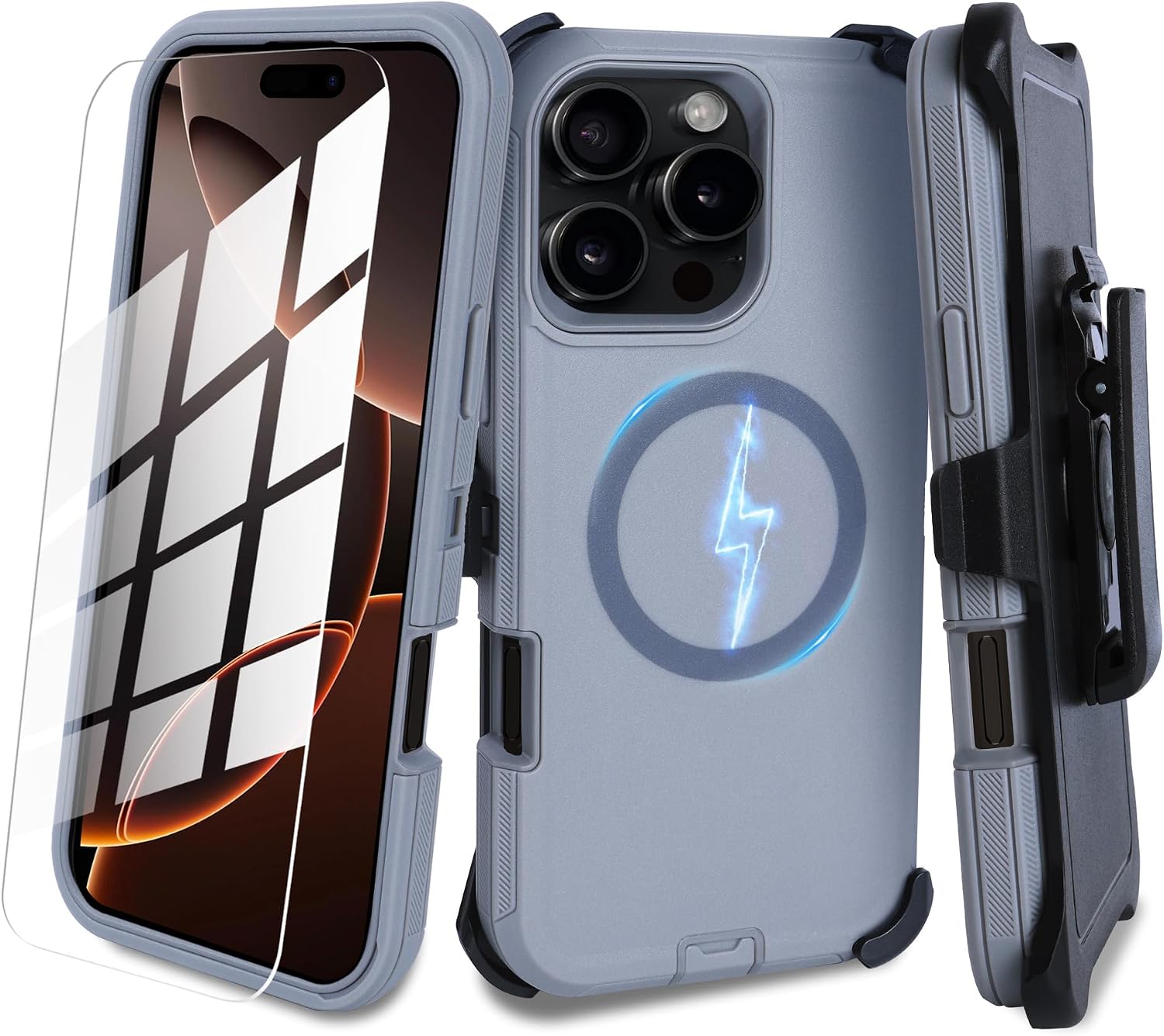 for iPhone 16 Pro Max Magnetic Case with Belt Clip [Compatible with Magsafe] Rugged Shockproof Military Drop Protection Full Body Heavy Duty Phone Cover Holster Kickstand Case 6.9'', Gray