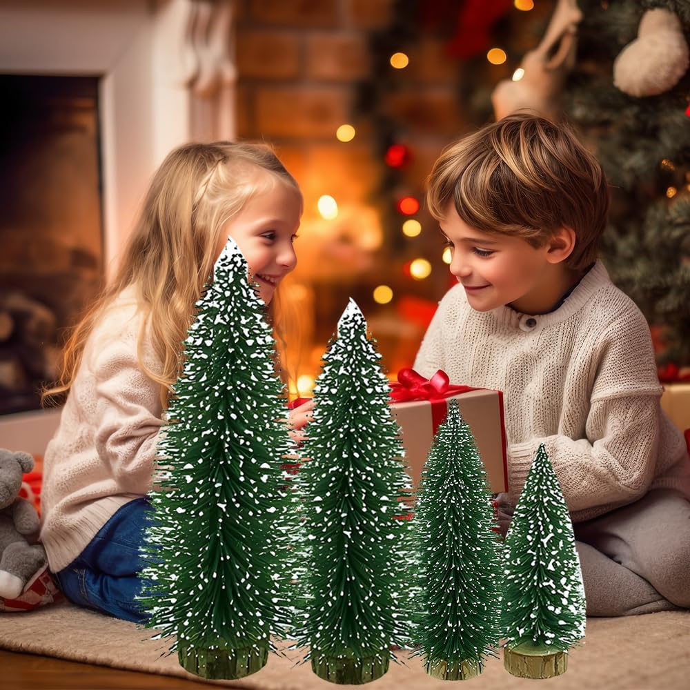 Yahpetes Christmas Trees 8 Pcs Mini Christmas Trees Decor Artificial Christmas Tree Bottle Brush Trees Sisal Snow Pine Trees for DIY Crafts Home Table Decor (8 Pcs Green)