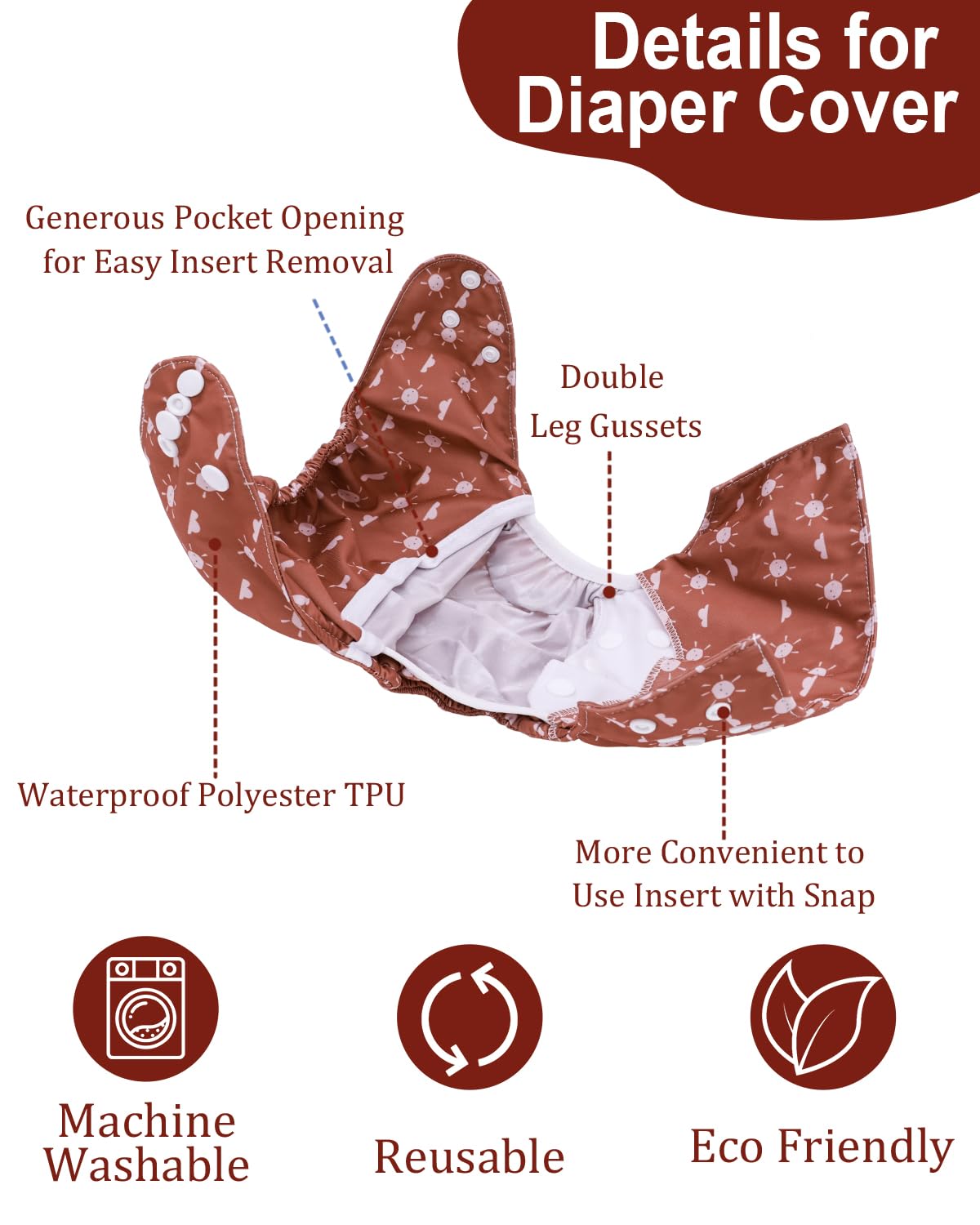 babygoal Cloth Diaper Covers 6 Pack with Wet Bag for Fitted Diapers and Prefolds with Double Gussets, Adjustable and Reusable for Baby Boys and Girls