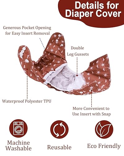 Miniatura 50 de babygoal Fundas de pañales de tela, paquete de 6 con bolsa húmeda para pañales ajustados y prepliegues con refuerzos dobles, ajustables y