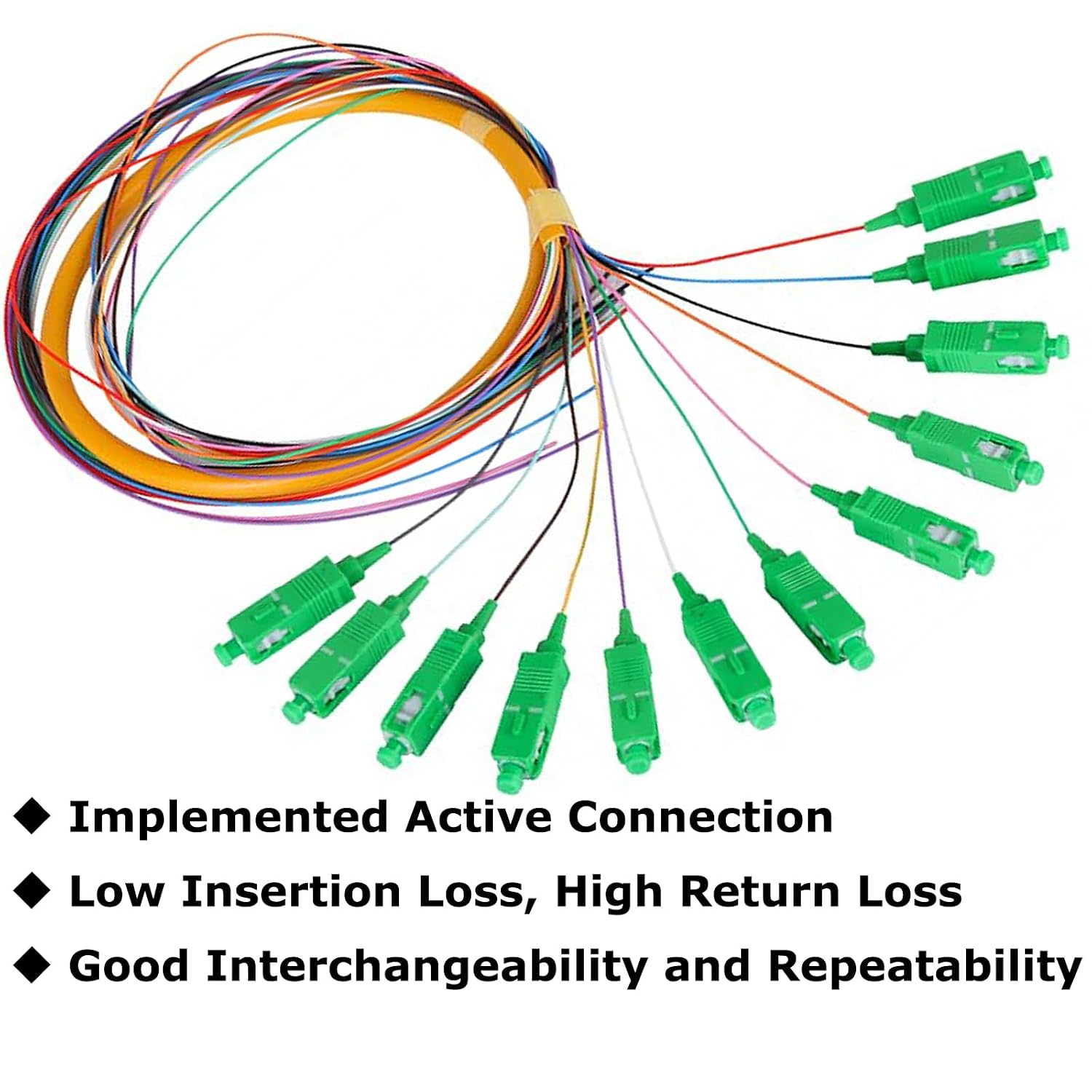 12 Strand SC/APC Singlemode Fiber Optic Pigtail, 4 Packs | 1.2m length, low loss, Singlemode Fiber Pigtail for Networks Communication System