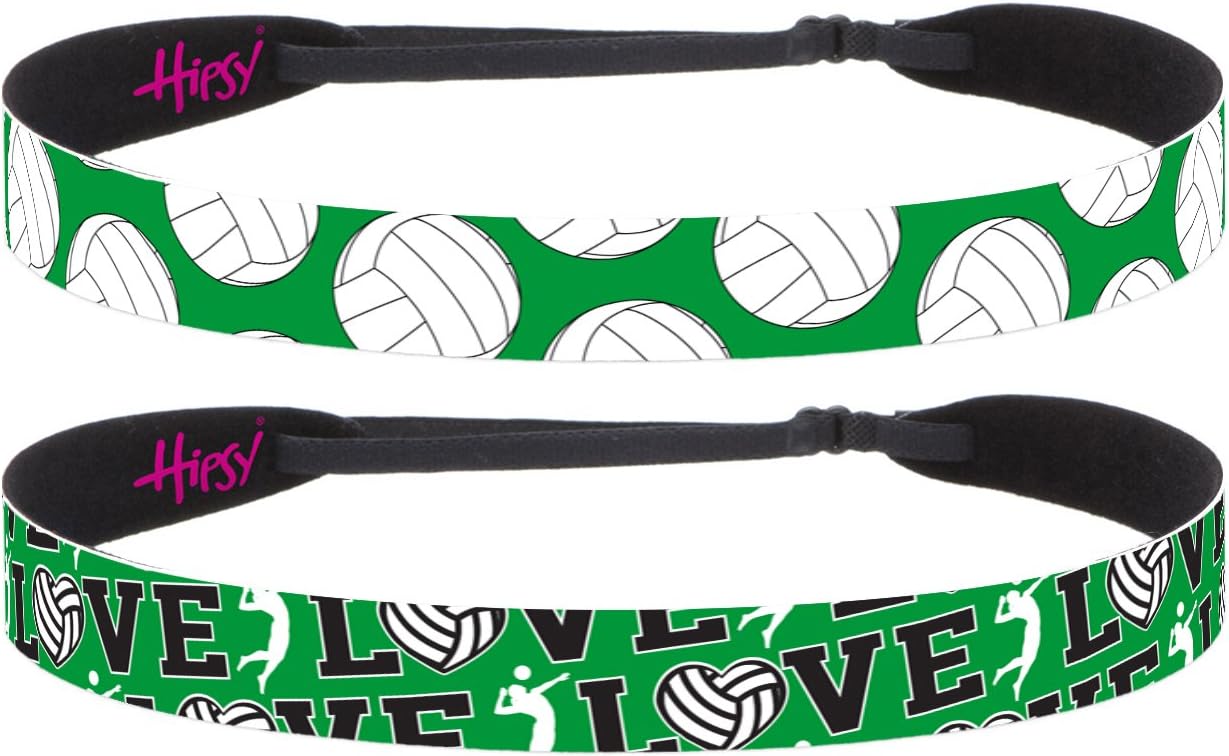 Hipsy Adjustable NO Slip Green Volleyball Headbands for Women & Girls