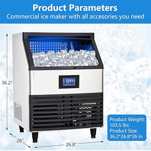 Miniatura 2 de Máquina comercial para hacer hielo de 440 libras24 horas, máquina de hielo de acero inoxidable debajo del mostrador con capacidad de almacenamiento