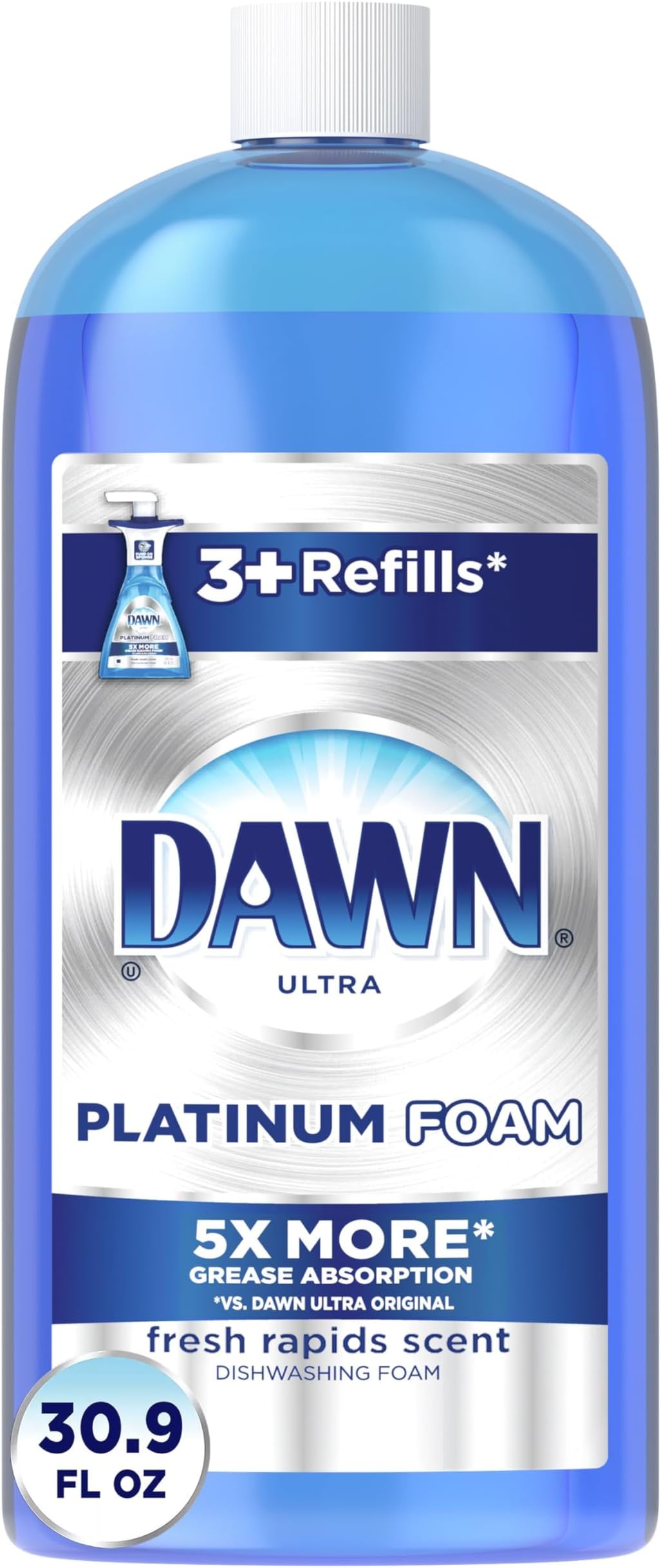 Dish Soap, Direct Foam Dishwashing Foam, Refill, Fresh Rapids Scent, 30.9 Fluid Oz (Pack of 6)