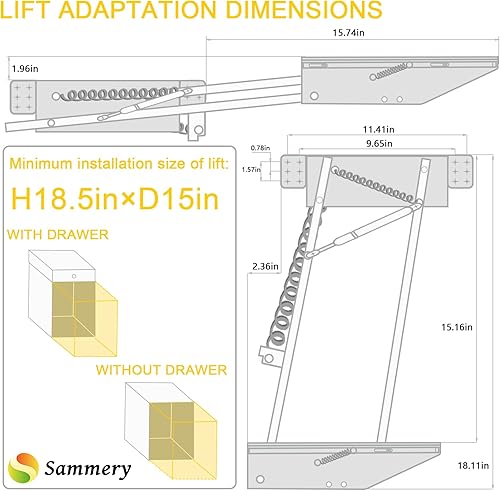 Miniatura 3 de Elevador mezclador para armario con cierre suave, resistente para gabinete de cocina con mecanismo de bloqueo, soporta hasta 60 libras, para