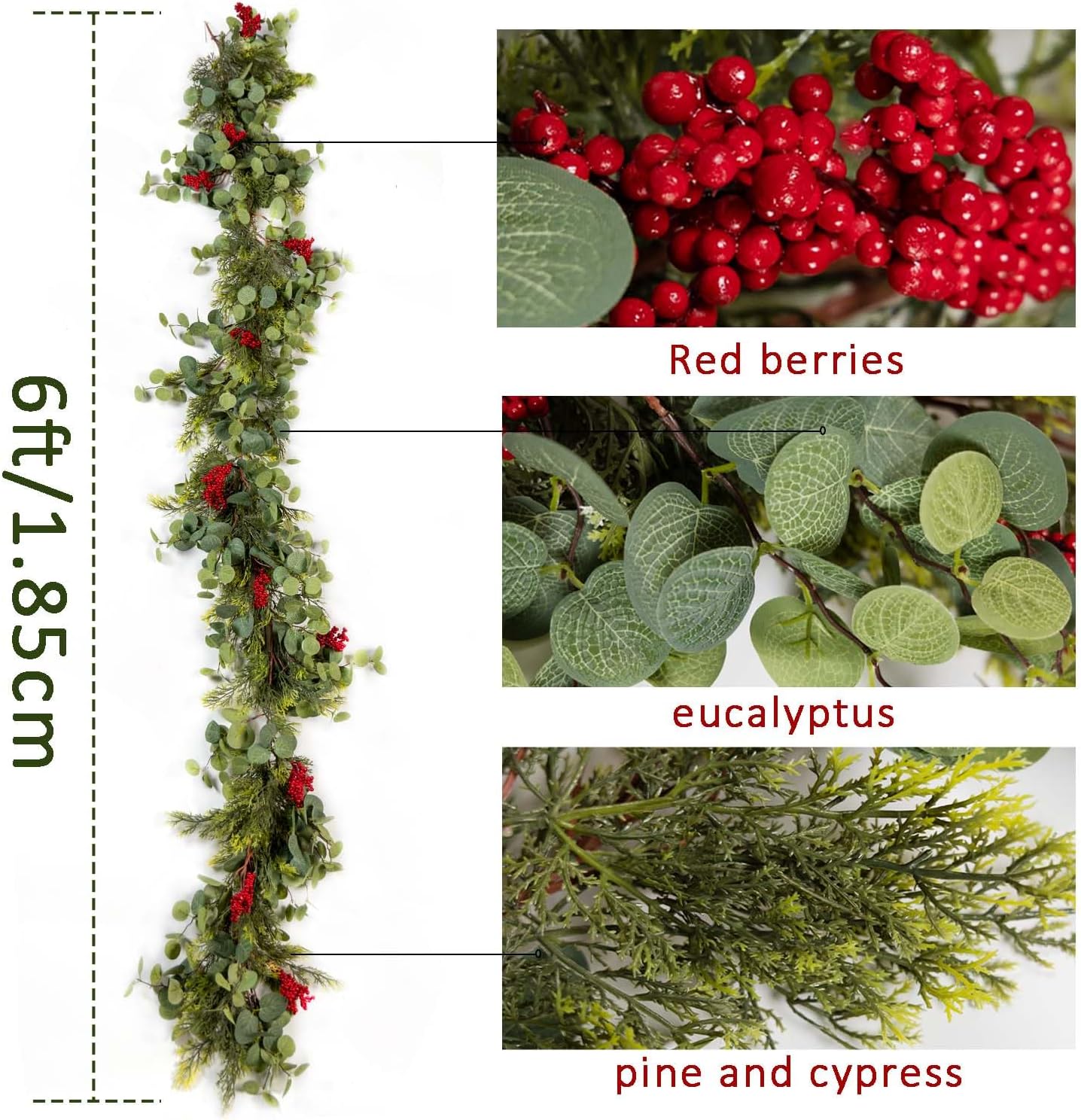 6FT Christmas 144 Branch Tips Cedar Garlands, Anna's Whimsy Artificial Pine Cypress Greenery Garland, Decorations Holiday Indoor Outdoor Christmas Decor Winter Garland - Image 2