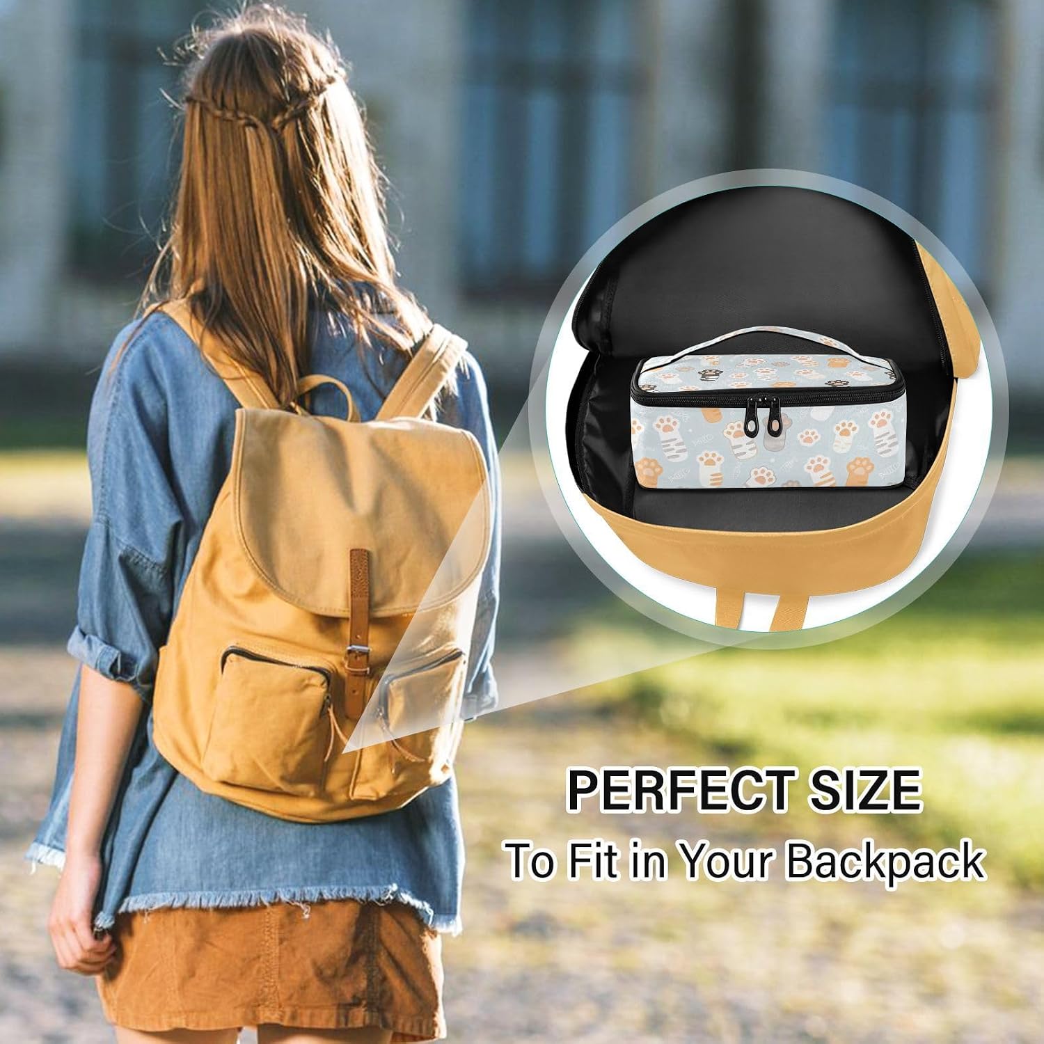 Kids Lunch Bag for Boys Girls Insulated Lunch Box Reusable Flat Tote Bag for School and Daycare，Kawaii Cute Cats Footprint image 5