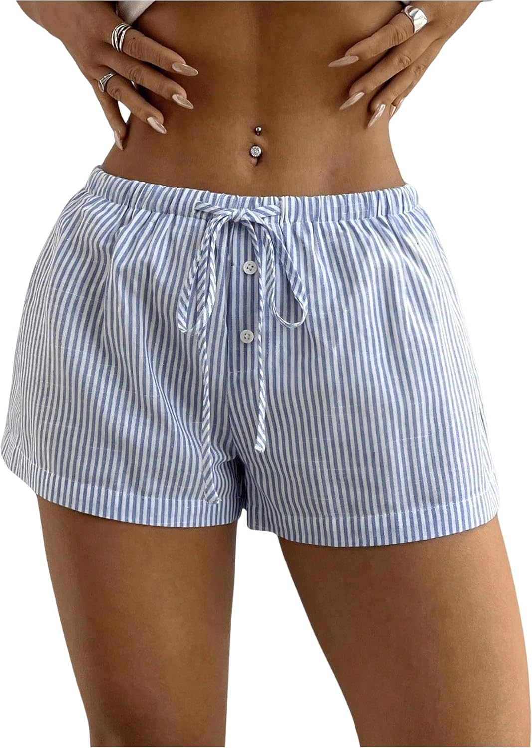 SOLY HUX Women’s Striped Print Drawstring Waist Shorts Wide Leg Summer Beach Mini Shorts