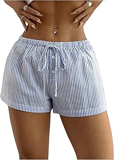 Women's Striped Print Drawstring Waist Shorts Wide Leg Summer Beach Mini Shorts