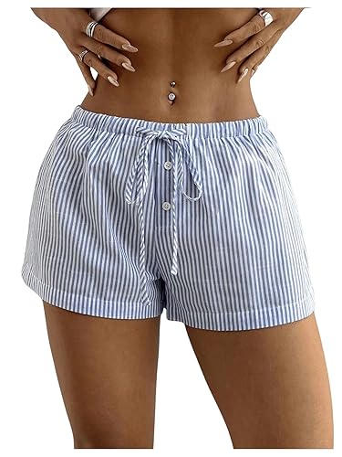 SOLY HUX Women's Striped Print Drawstring Waist Shorts Wide Leg